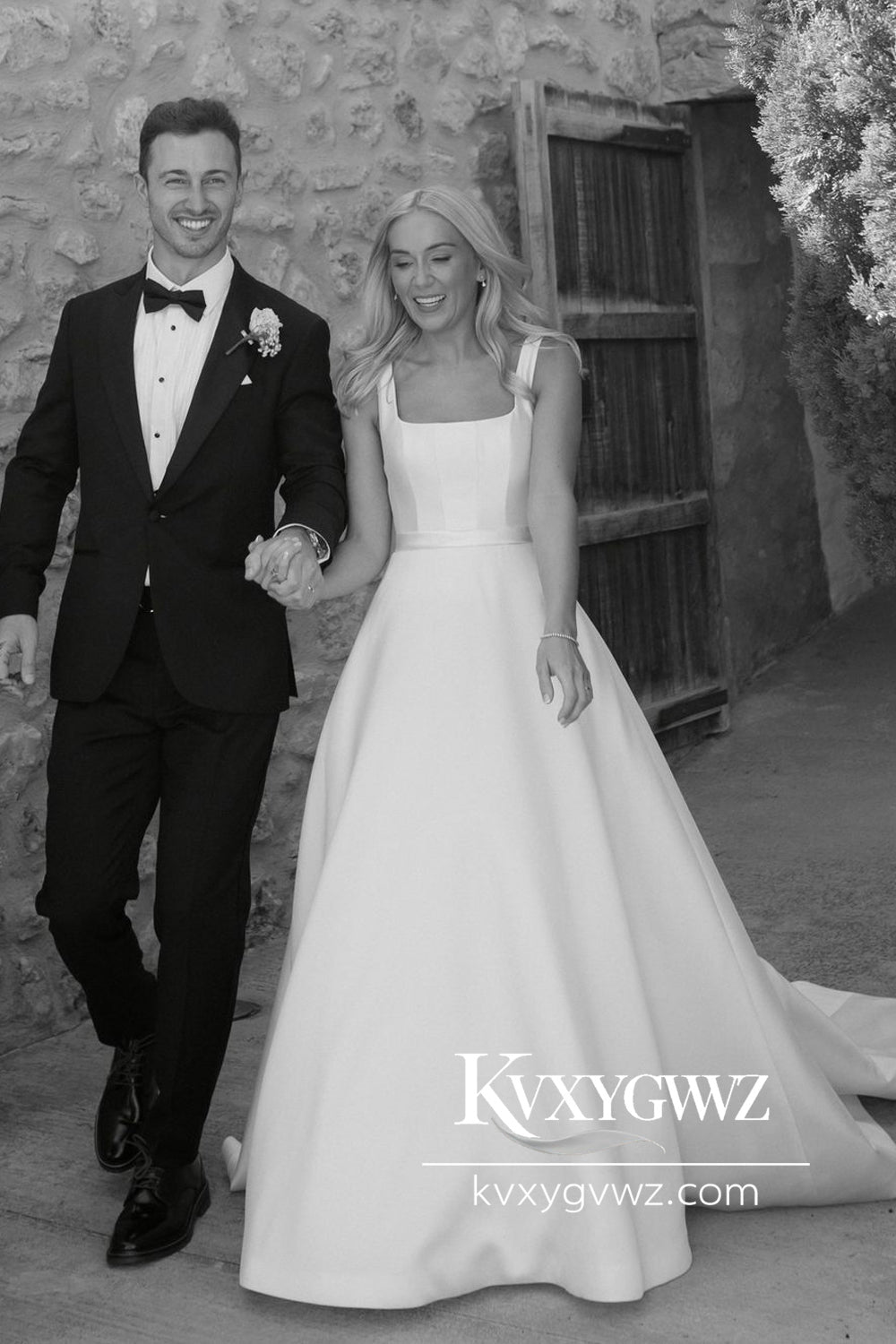 Ball Gown Square Neck Satin Wedding Dresses Gown With Sweep Train HS764