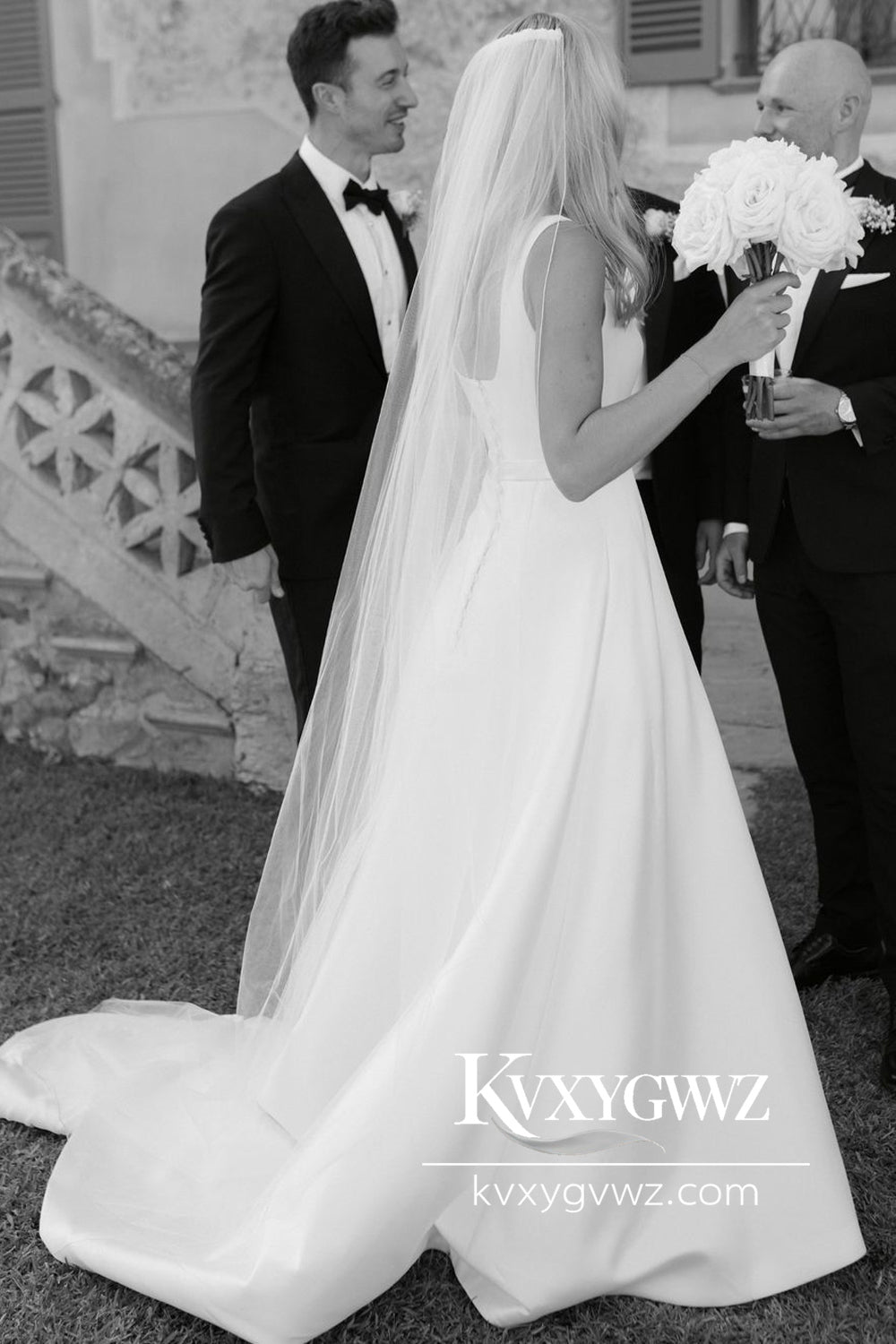 Ball Gown Square Neck Satin Wedding Dresses Gown With Sweep Train HS764