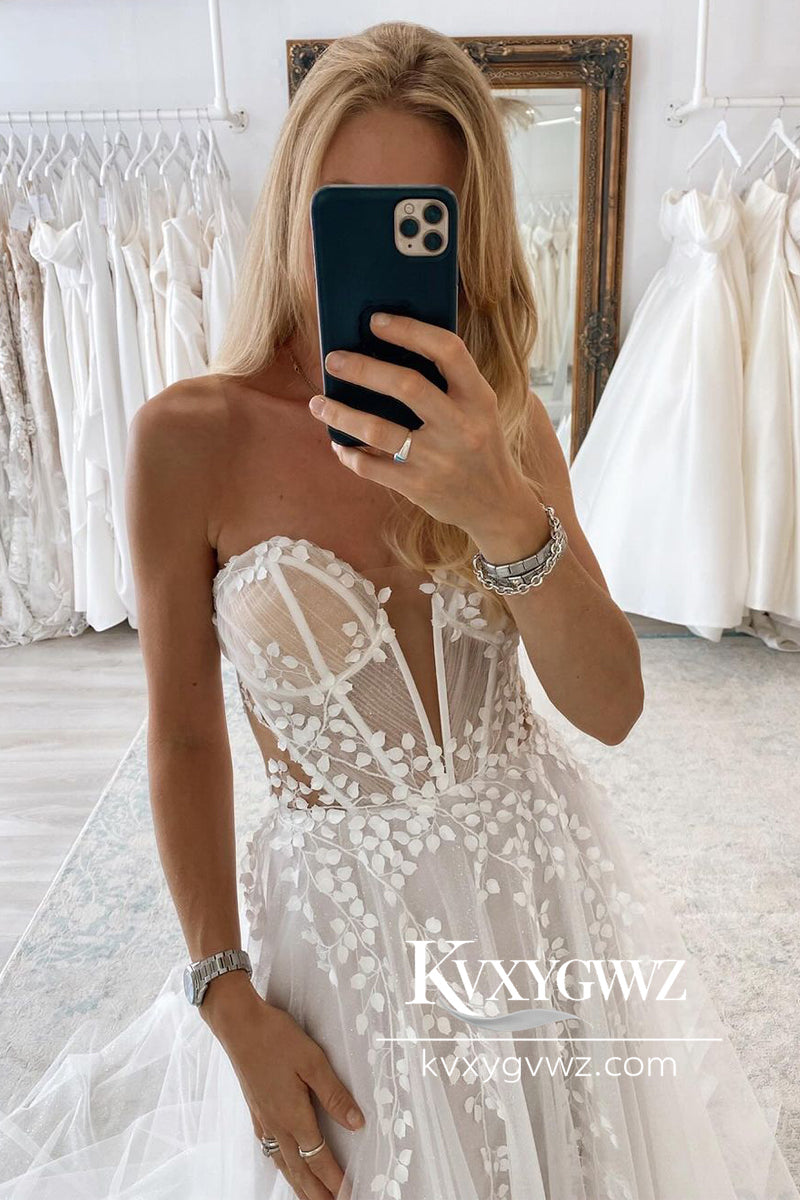 A-Line Sweetheart Tulle Appliques Wedding Dresses Gown HS767