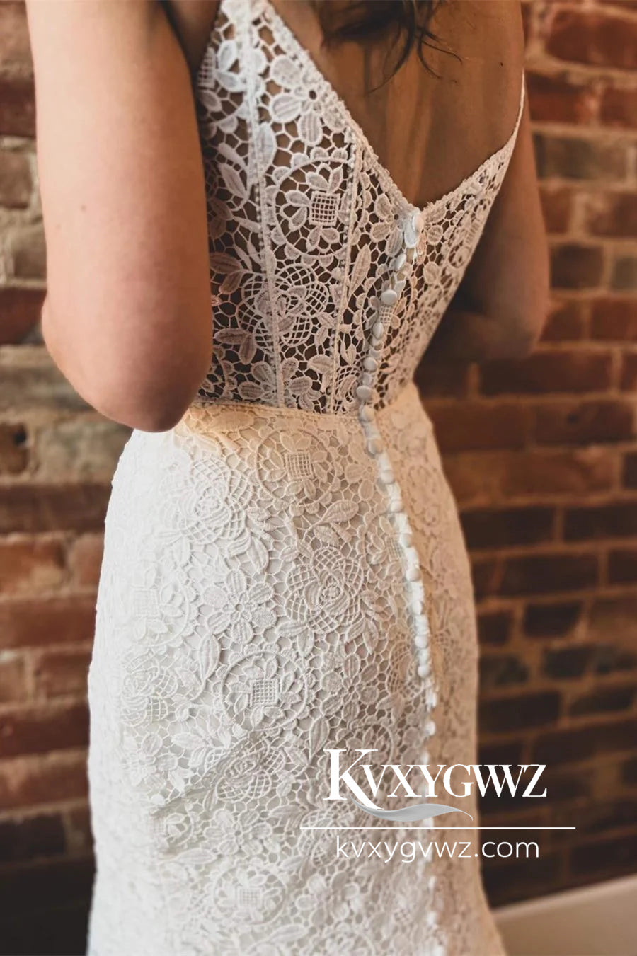 Bohemian Mermaid V Neck Lace Beach Wedding Dresses Gown With Sweep Train HS777