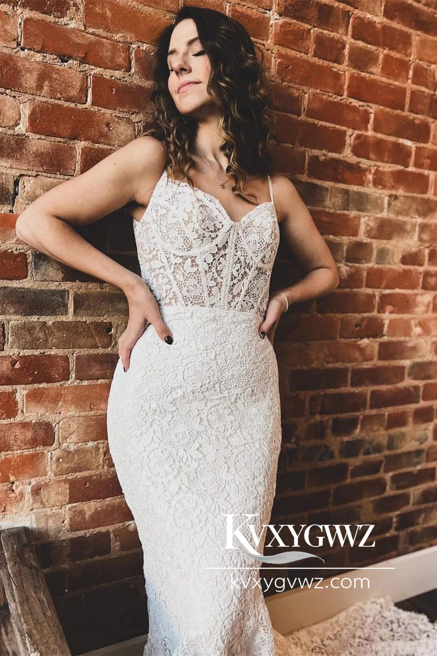 Bohemian Mermaid V Neck Lace Beach Wedding Dresses Gown With Sweep Train HS777