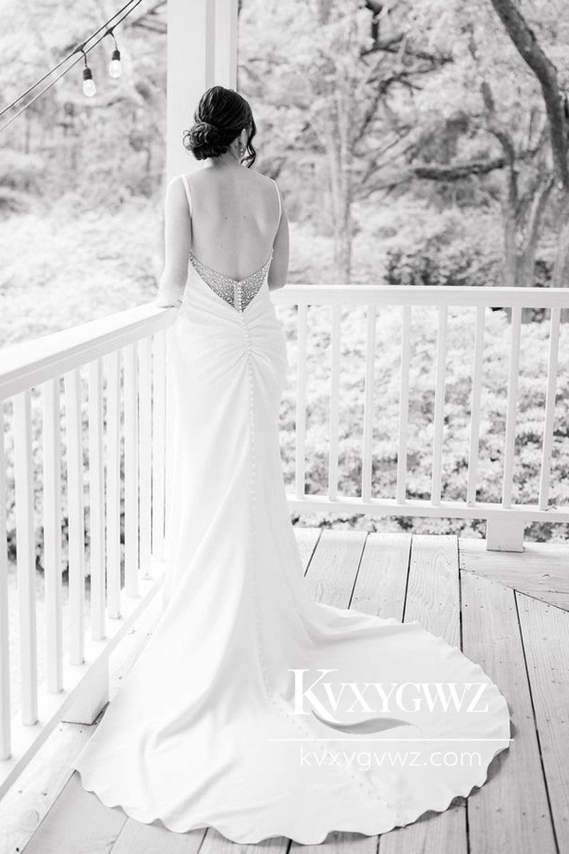 Glamorous Mermaid Cowl Neck Satin Wedding Dresses Gown with Slit HS780