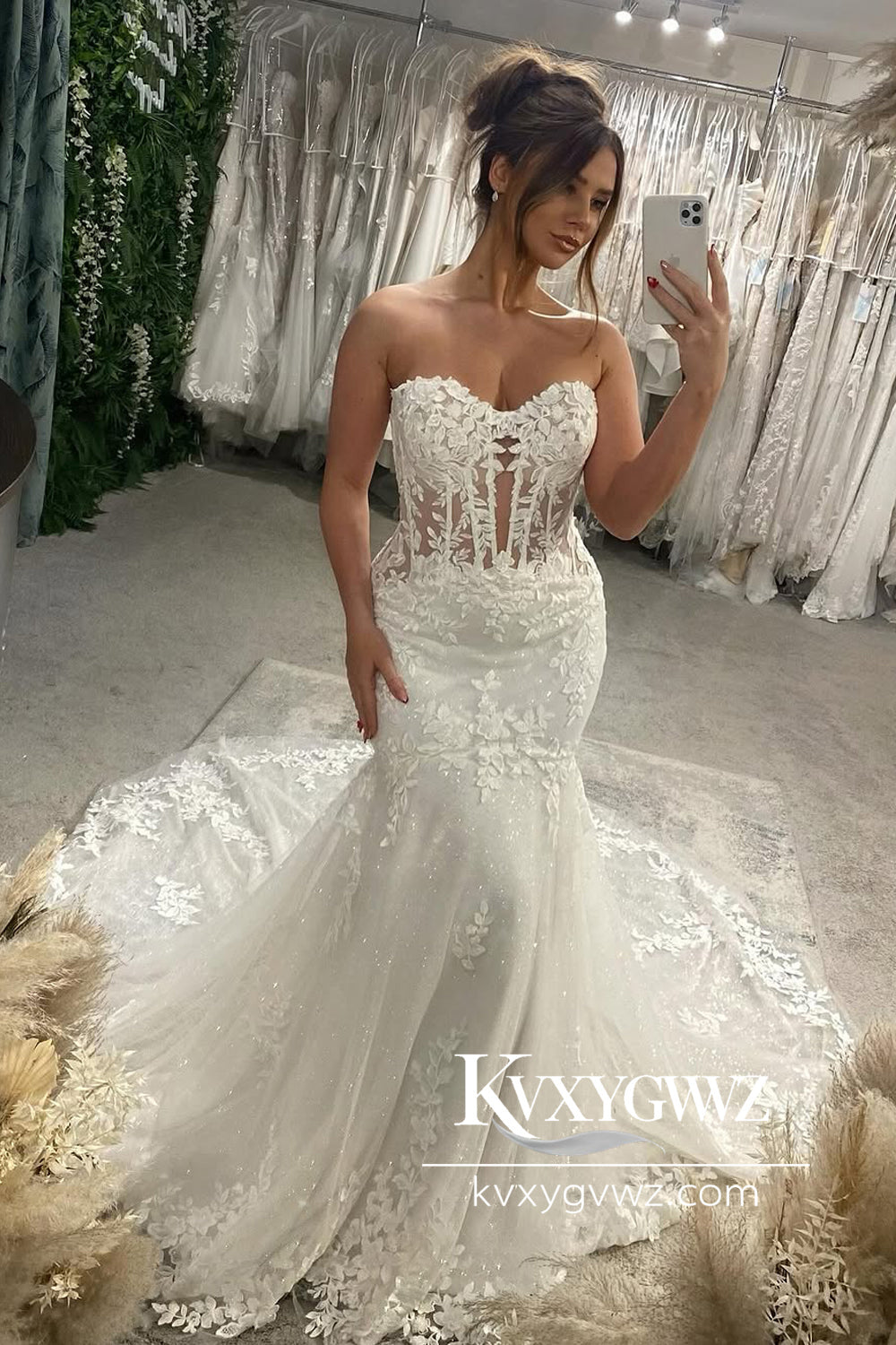 Graceful Mermaid Sweetheart Lace Wedding Dresses Gown with Appliques HS784