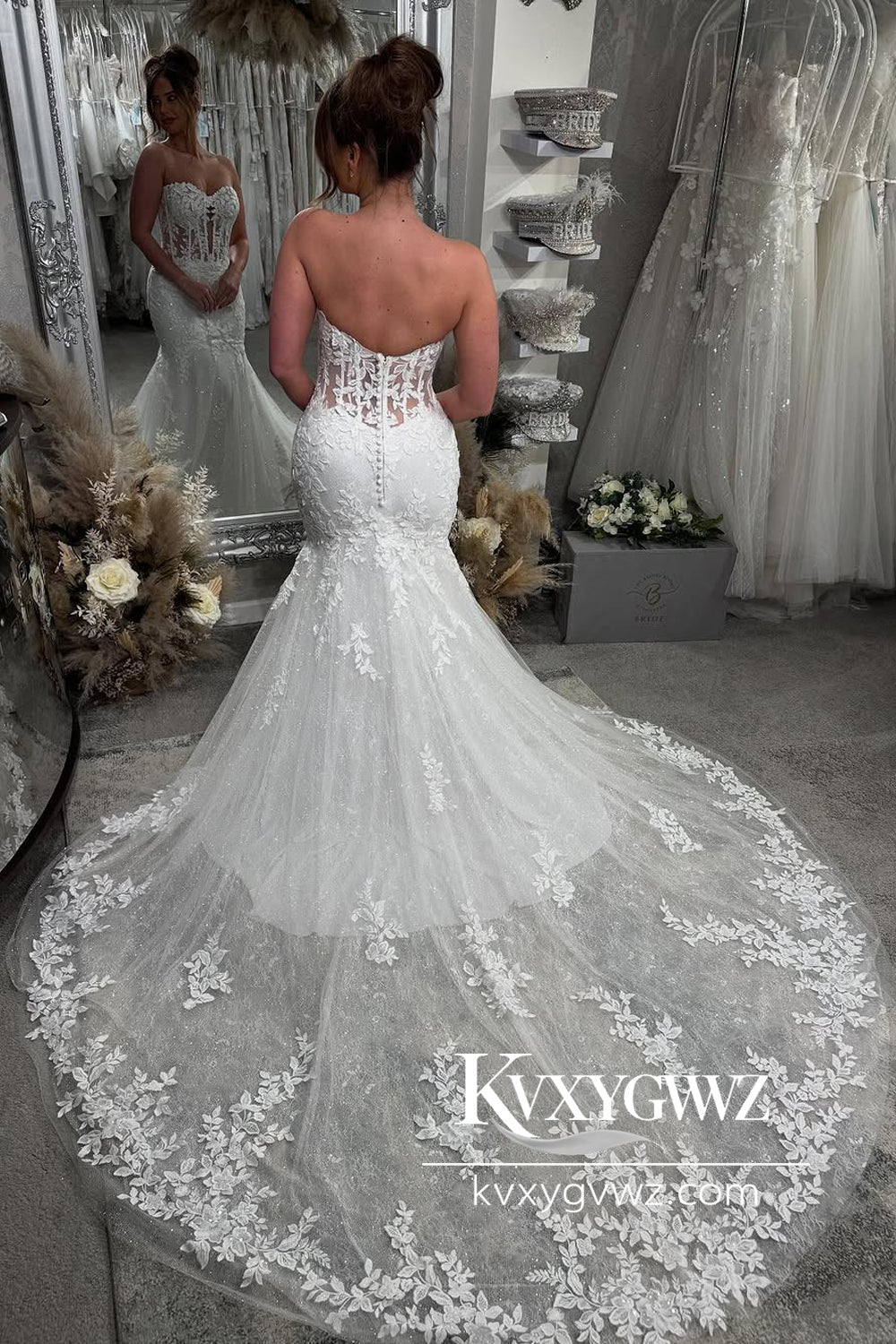 Graceful Mermaid Sweetheart Lace Wedding Dresses Gown with Appliques HS784