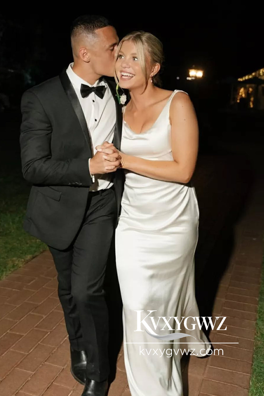 Sheath V Neck Silk Satin Beach Wedding Dresses Gown HS786