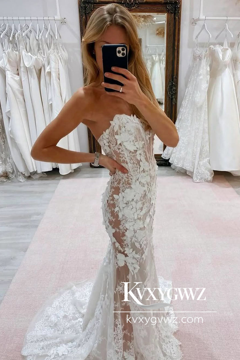 Glamorous Mermaid Sweetheart Lace Wedding Dresses Gown with Appliques HS788