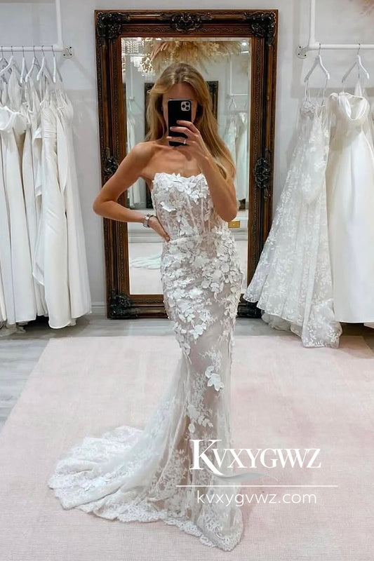 Glamorous Mermaid Sweetheart Lace Wedding Dresses Gown with Appliques HS788