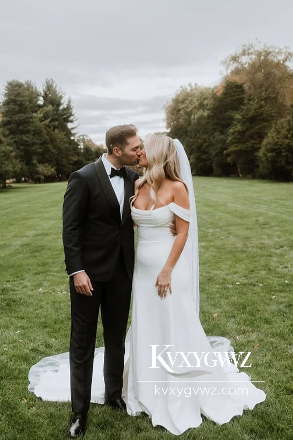 Modern Mermaid Off the Shoulder Satin Long Wedding Dresses Gown HS790