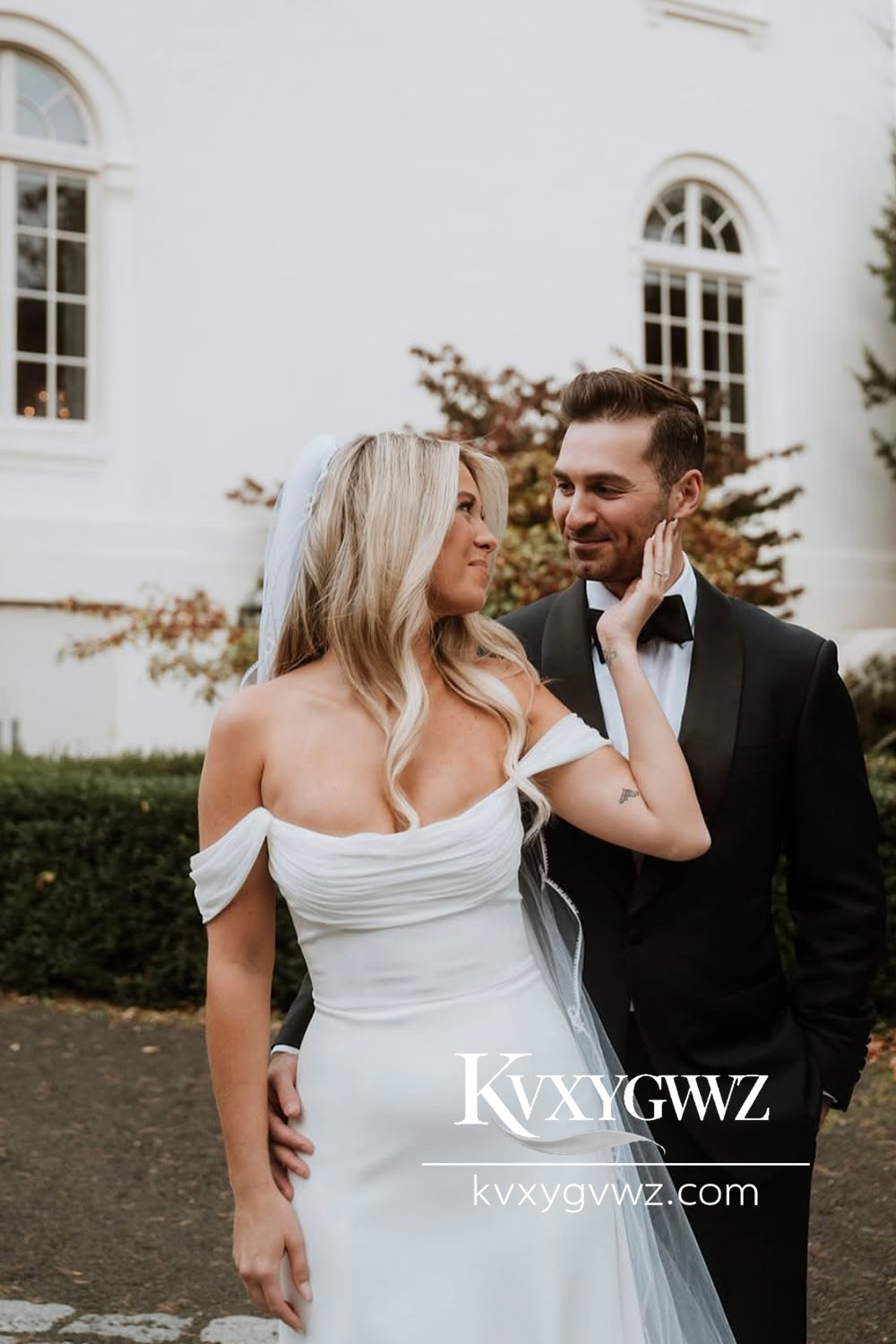 Modern Mermaid Off the Shoulder Satin Long Wedding Dresses Gown HS790