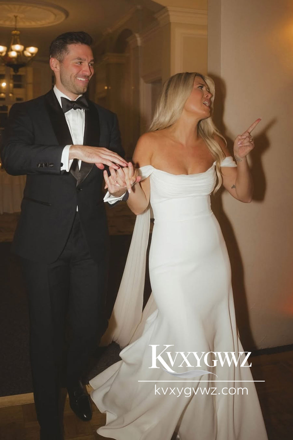 Modern Mermaid Off the Shoulder Satin Long Wedding Dresses Gown HS790