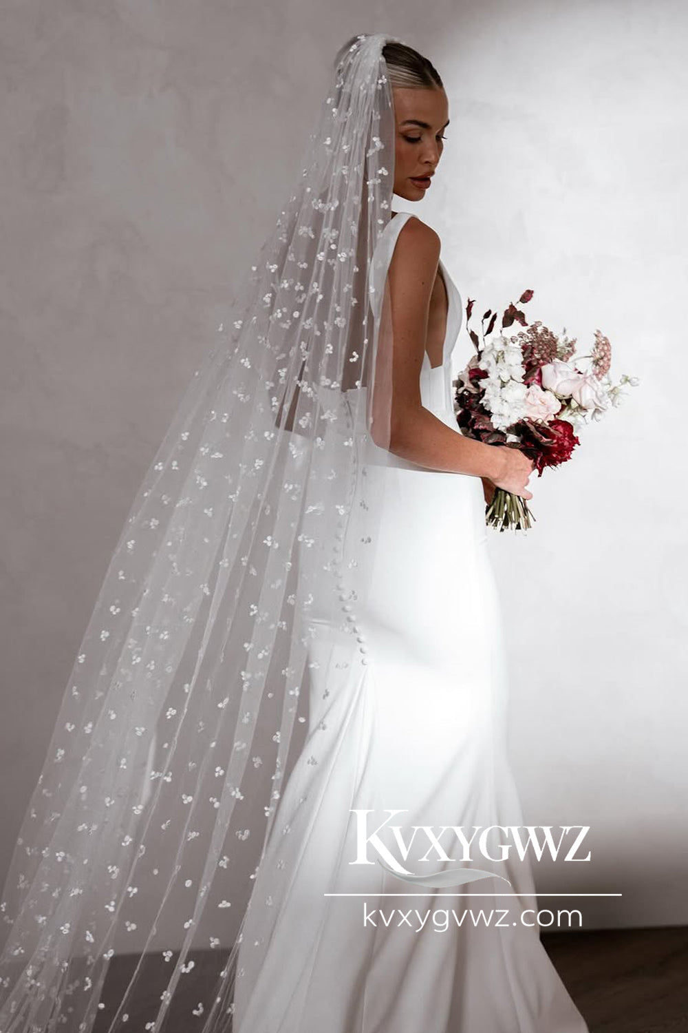 Mermaid Deep V Neck White Satin Wedding Dresses Gown With Sweep Train HS794