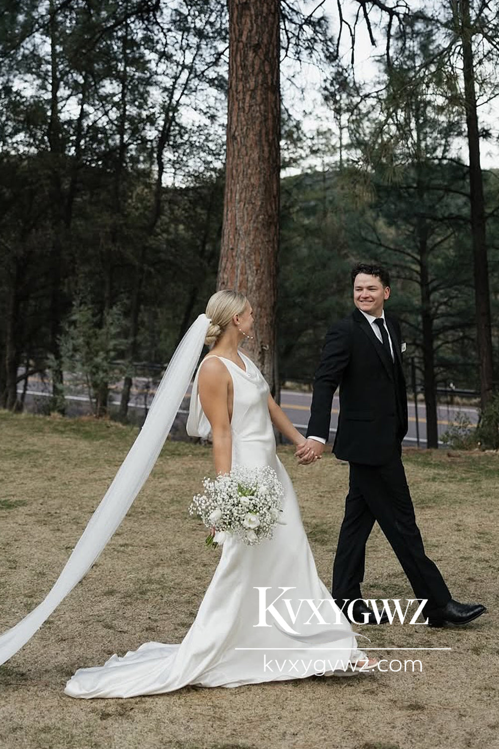 Romantic Cowl Neck Mermaid Silk Satin Wedding Dresses Gown With Sweep Train HS795