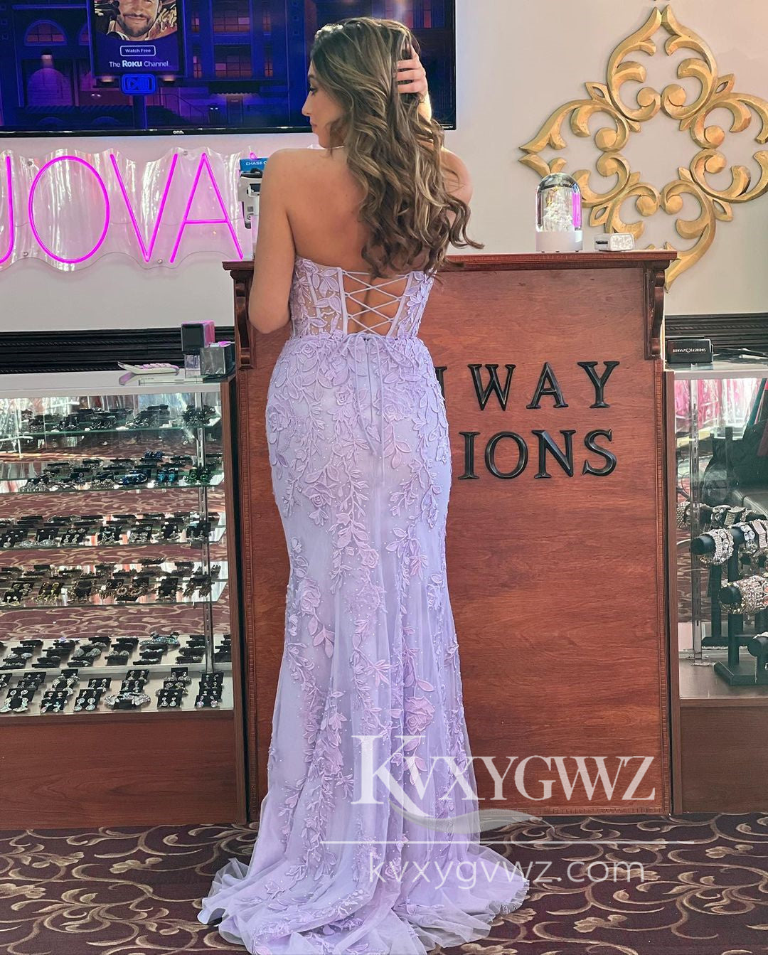 Stunning Mermaid Sweetheart Evening Gown Lavender Long Prom Dress with Appliques LF798