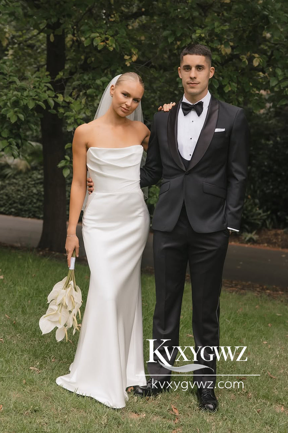 Mermaid Strapless White Silk Satin Wedding Dresses Gown HS799