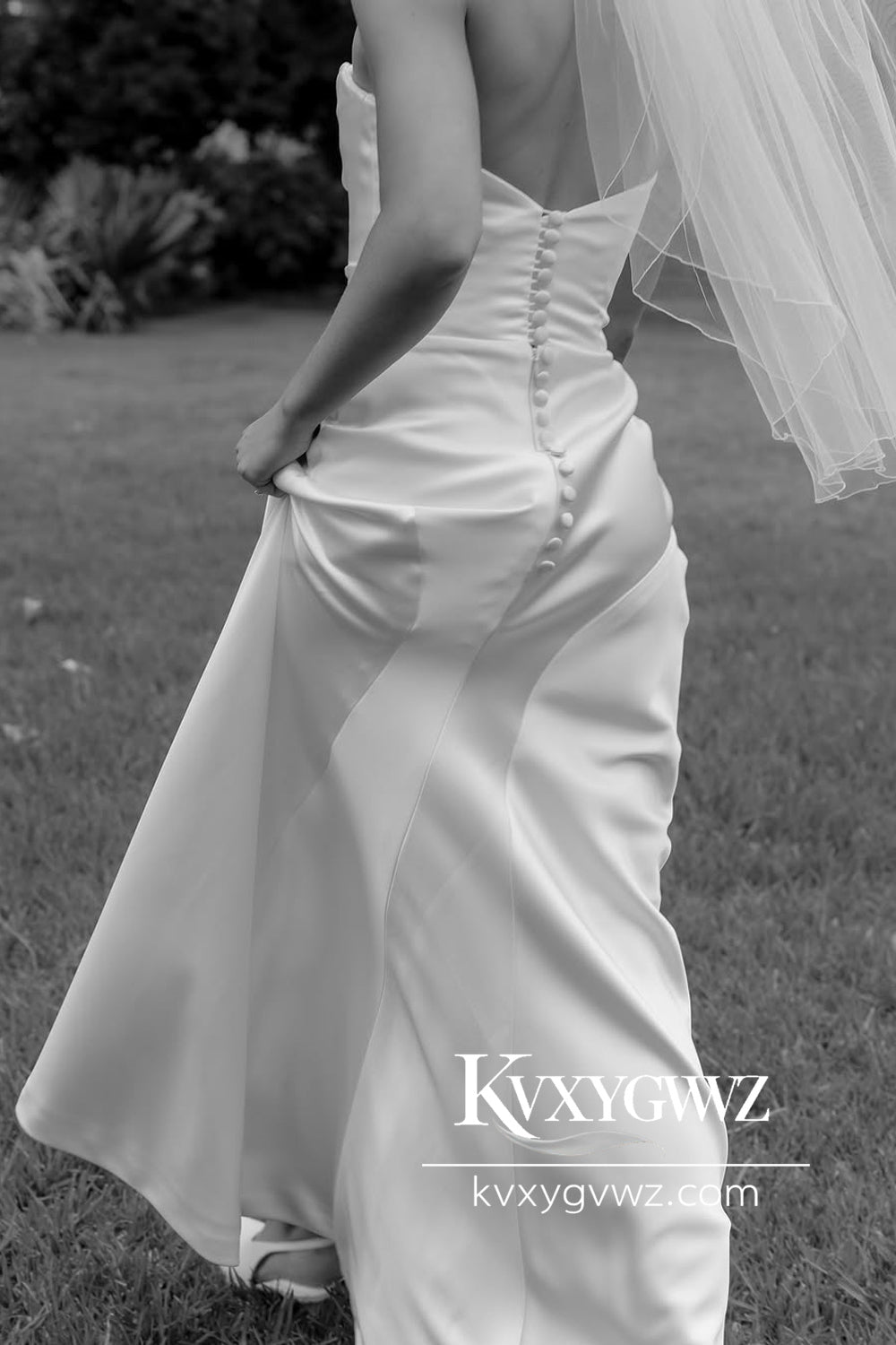 Mermaid Strapless White Silk Satin Wedding Dresses Gown HS799