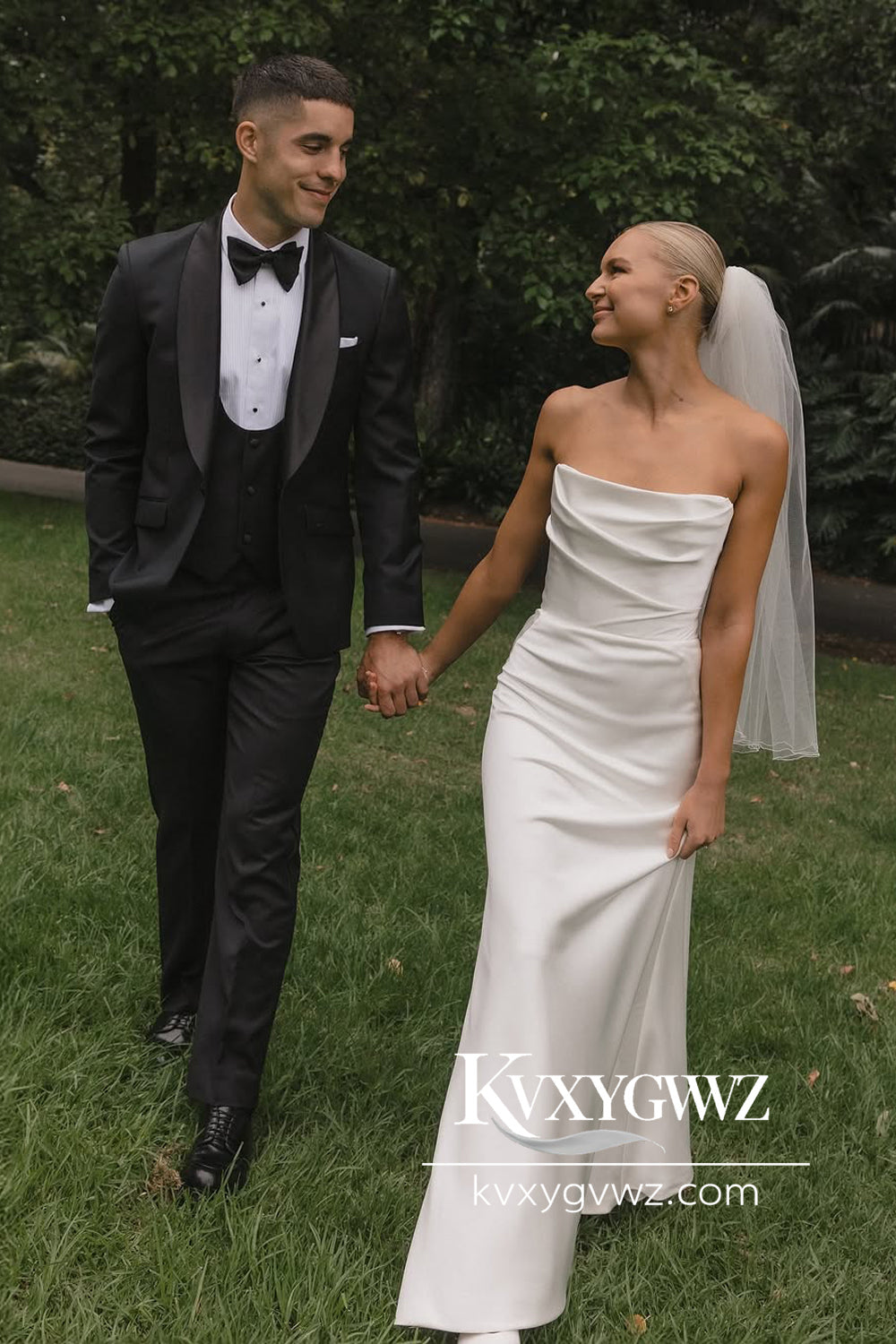 Mermaid Strapless White Silk Satin Wedding Dresses Gown HS799