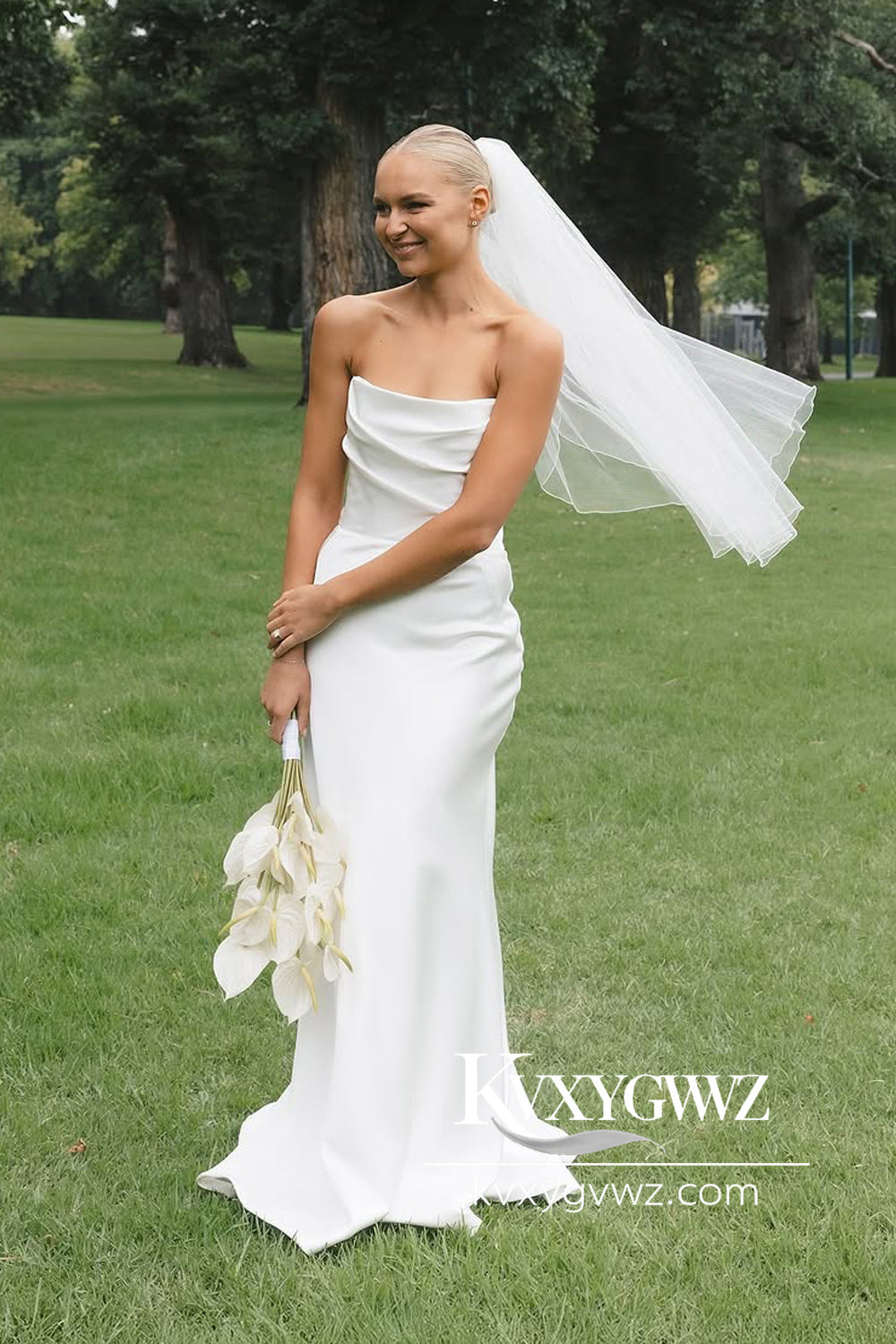 Mermaid Strapless White Silk Satin Wedding Dresses Gown HS799