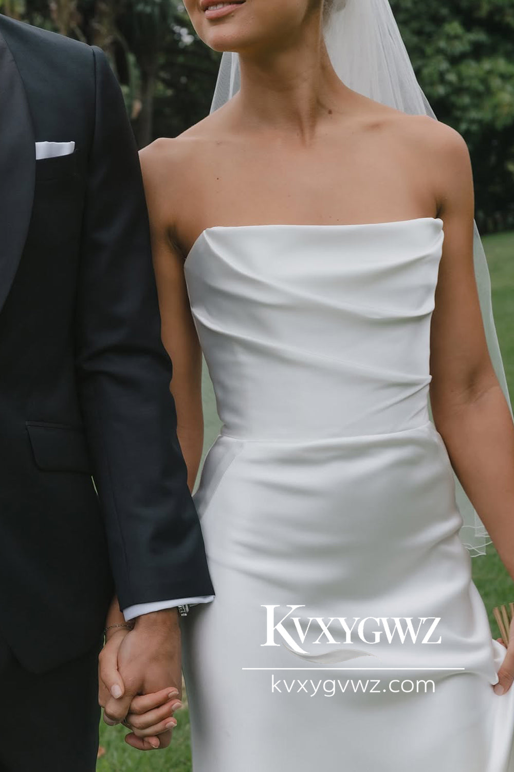 Mermaid Strapless White Silk Satin Wedding Dresses Gown HS799