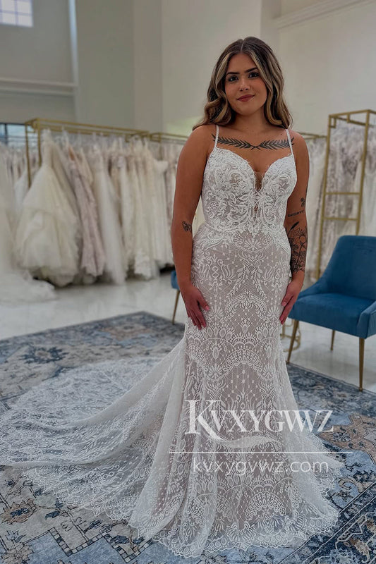 Mermaid Sweetheart Lace Wedding Dresses Gown with Sweep Train HS809