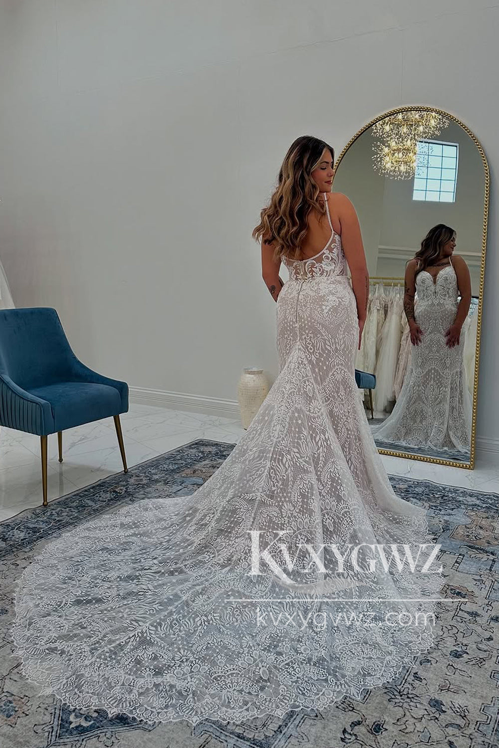 Mermaid Sweetheart Lace Wedding Dresses Gown with Sweep Train HS809