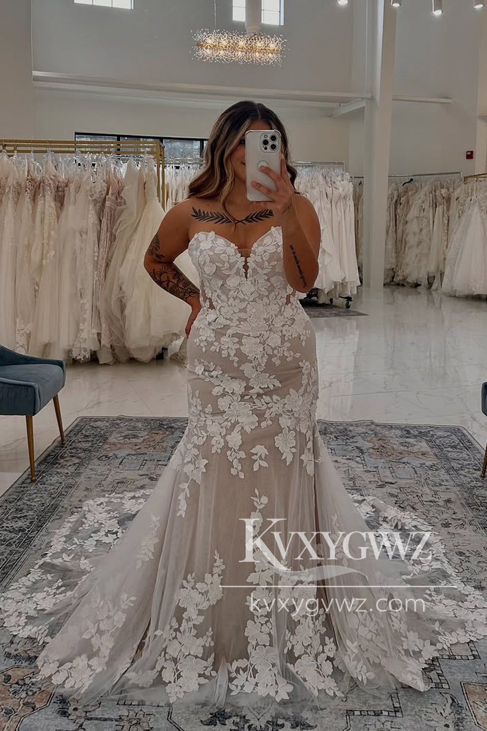 Mermaid Sweetheart Tulle Lace Wedding Dresses Gown with Detachable Sleeves HS811