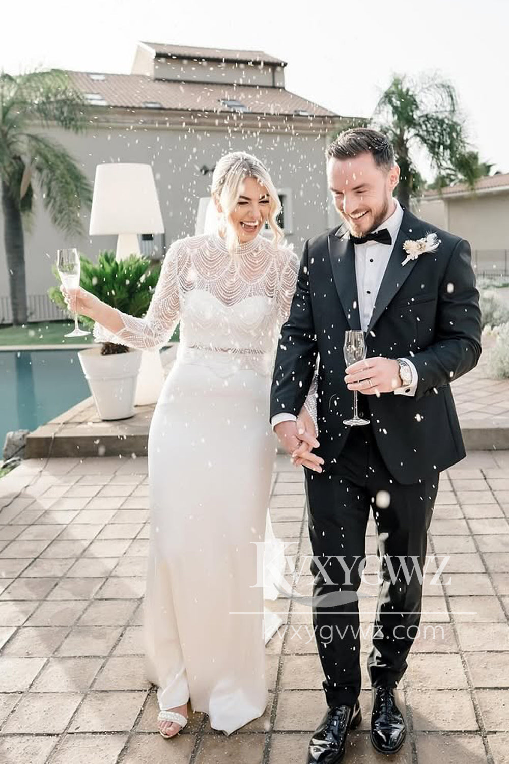 Dazzling Mermaid Round Neck Long Sleeves Wedding Dresses Gown with Lace Top HS817