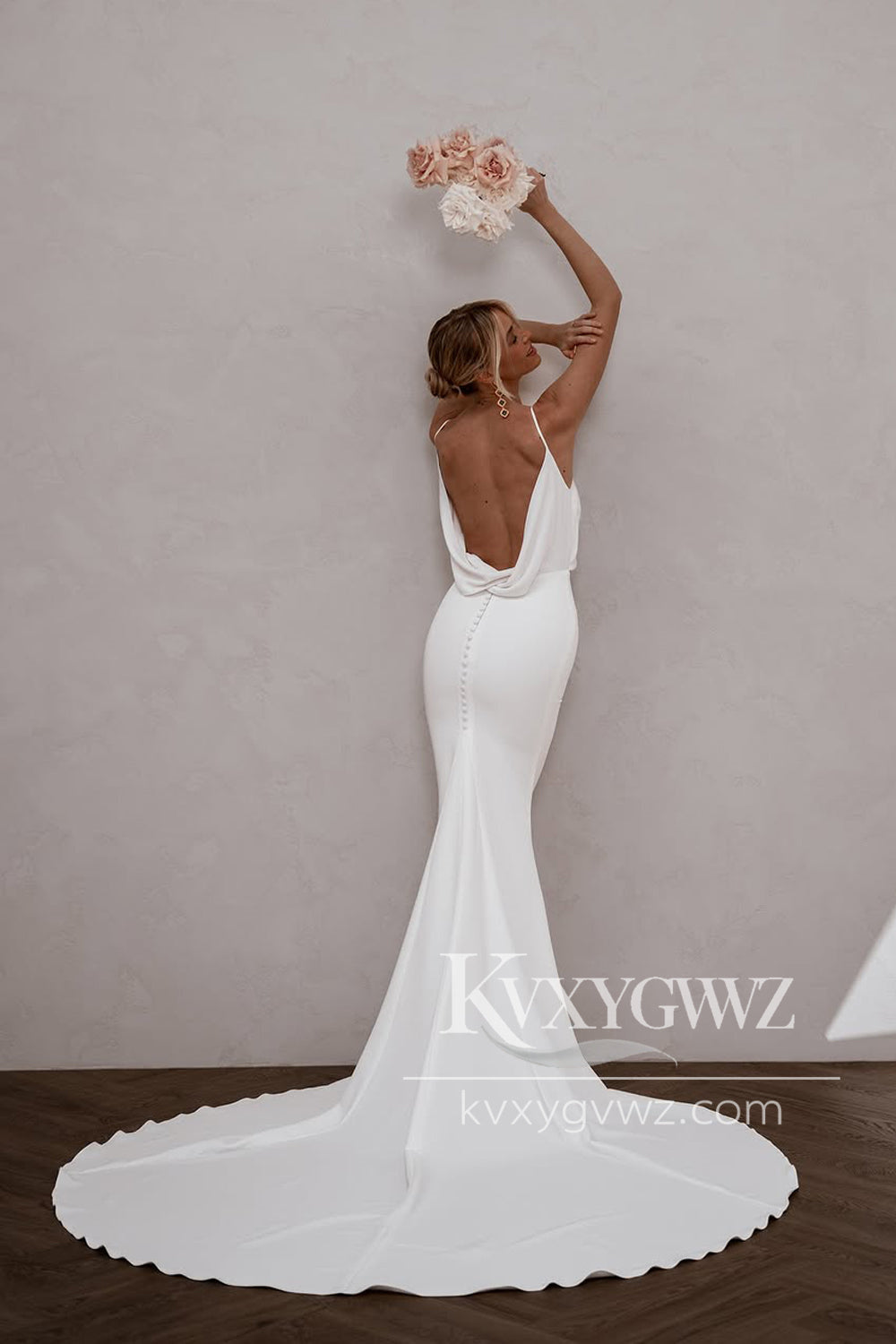 Mermaid Cowl Neck White Silk Satin Wedding Dresses Gown With Sweep Train HS819