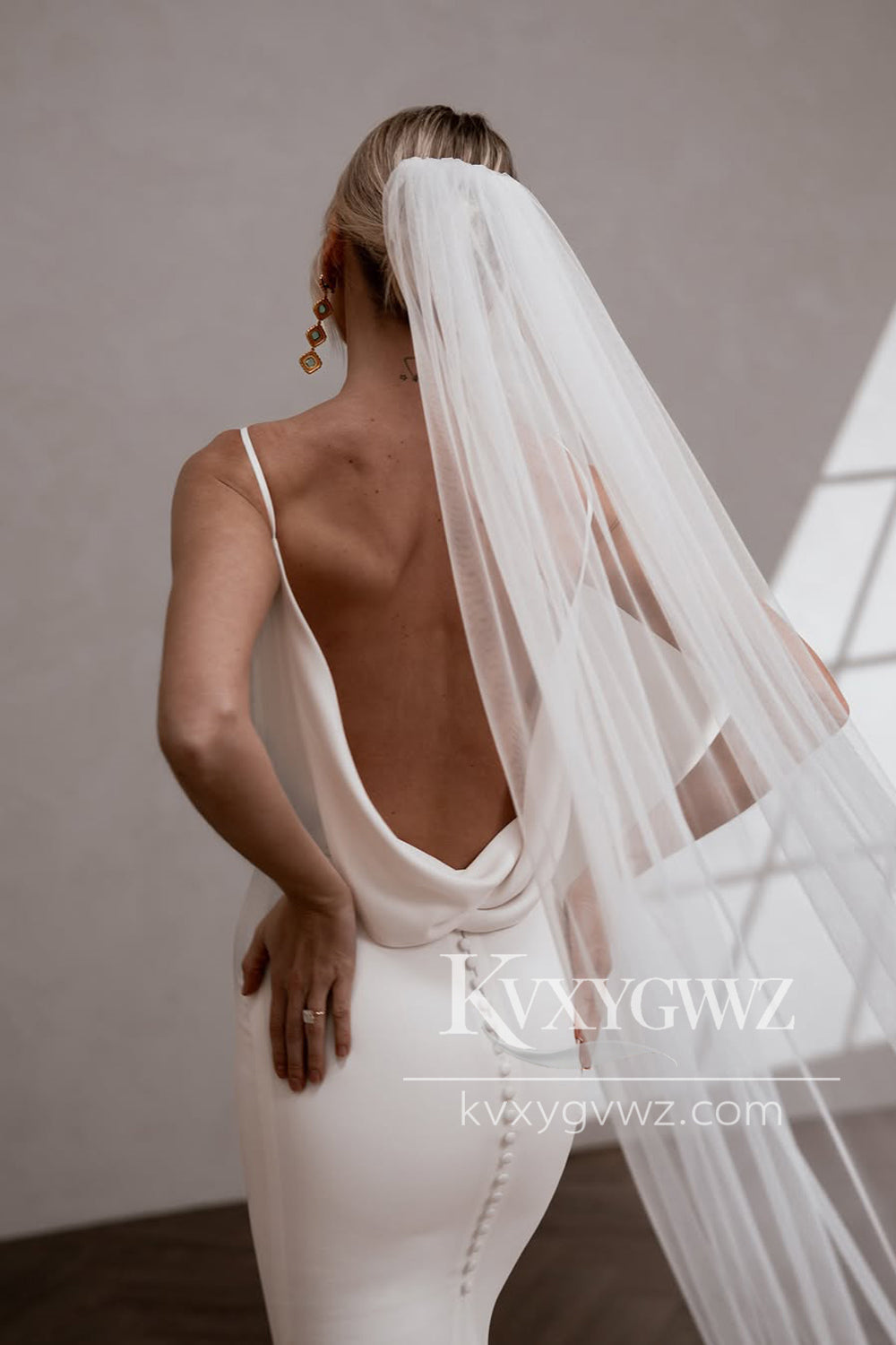 Mermaid Cowl Neck White Silk Satin Wedding Dresses Gown With Sweep Train HS819