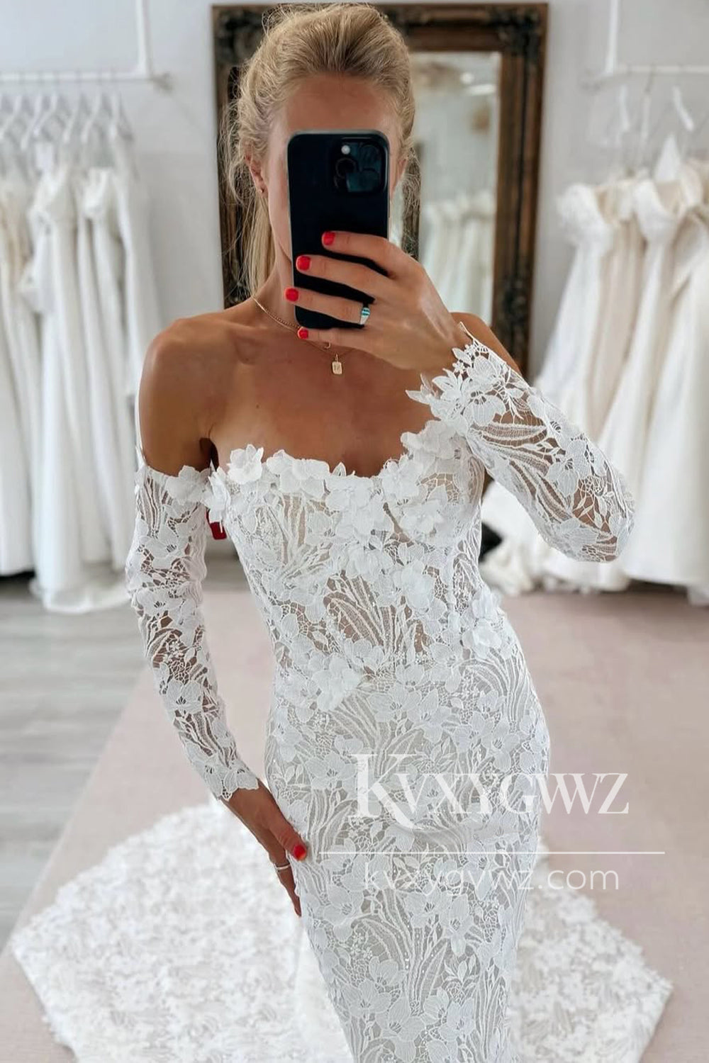 Graceful Mermaid Lace Long Wedding Dresses Gown with Appliques HS829