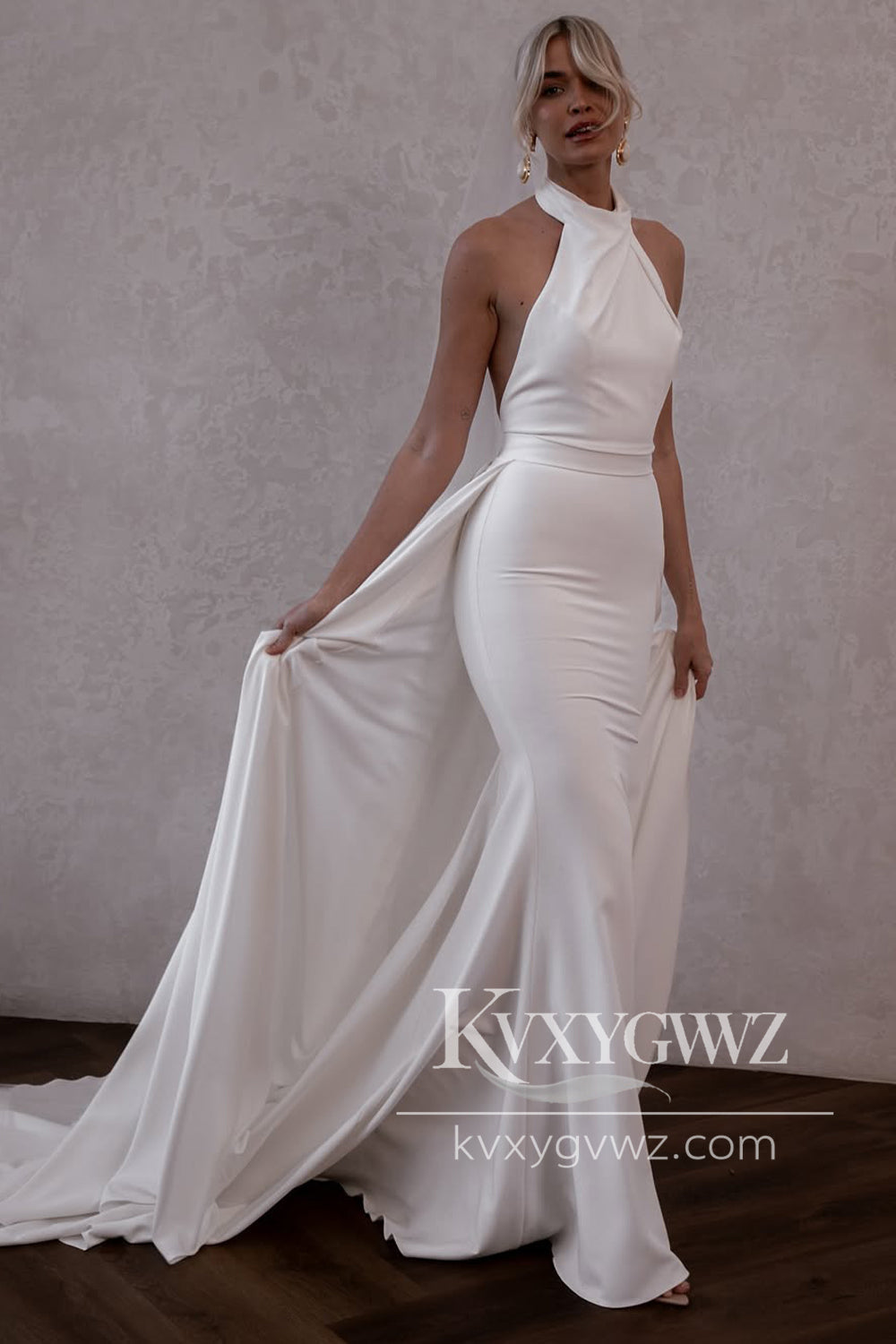 Mermaid Halter Elastic Satin Long Wedding Dresses Gown With Train HS833