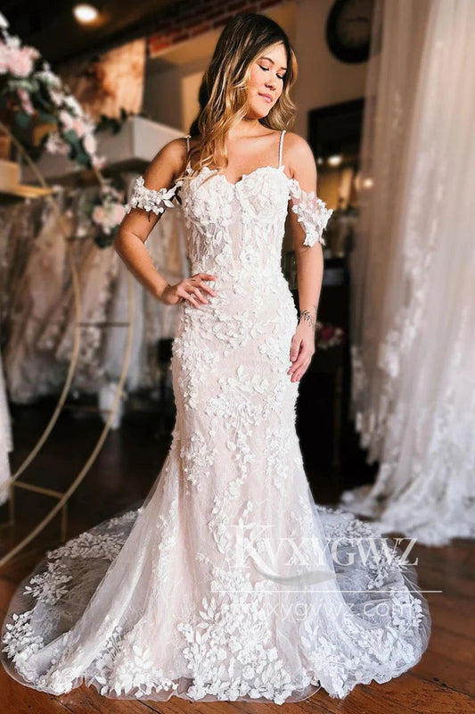 Graceful Mermaid Off the Shoulder Lace Wedding Dresses Gown HS848