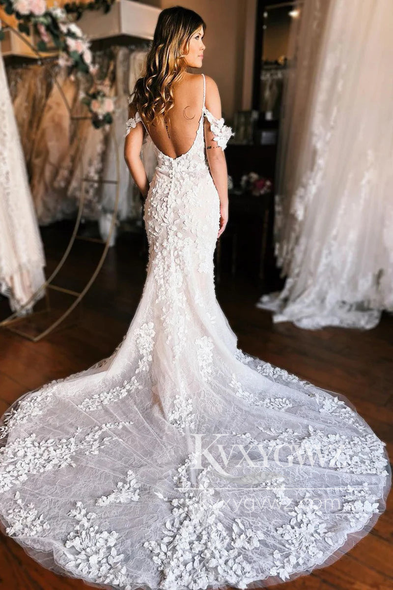 Graceful Mermaid Off the Shoulder Lace Wedding Dresses Gown HS848