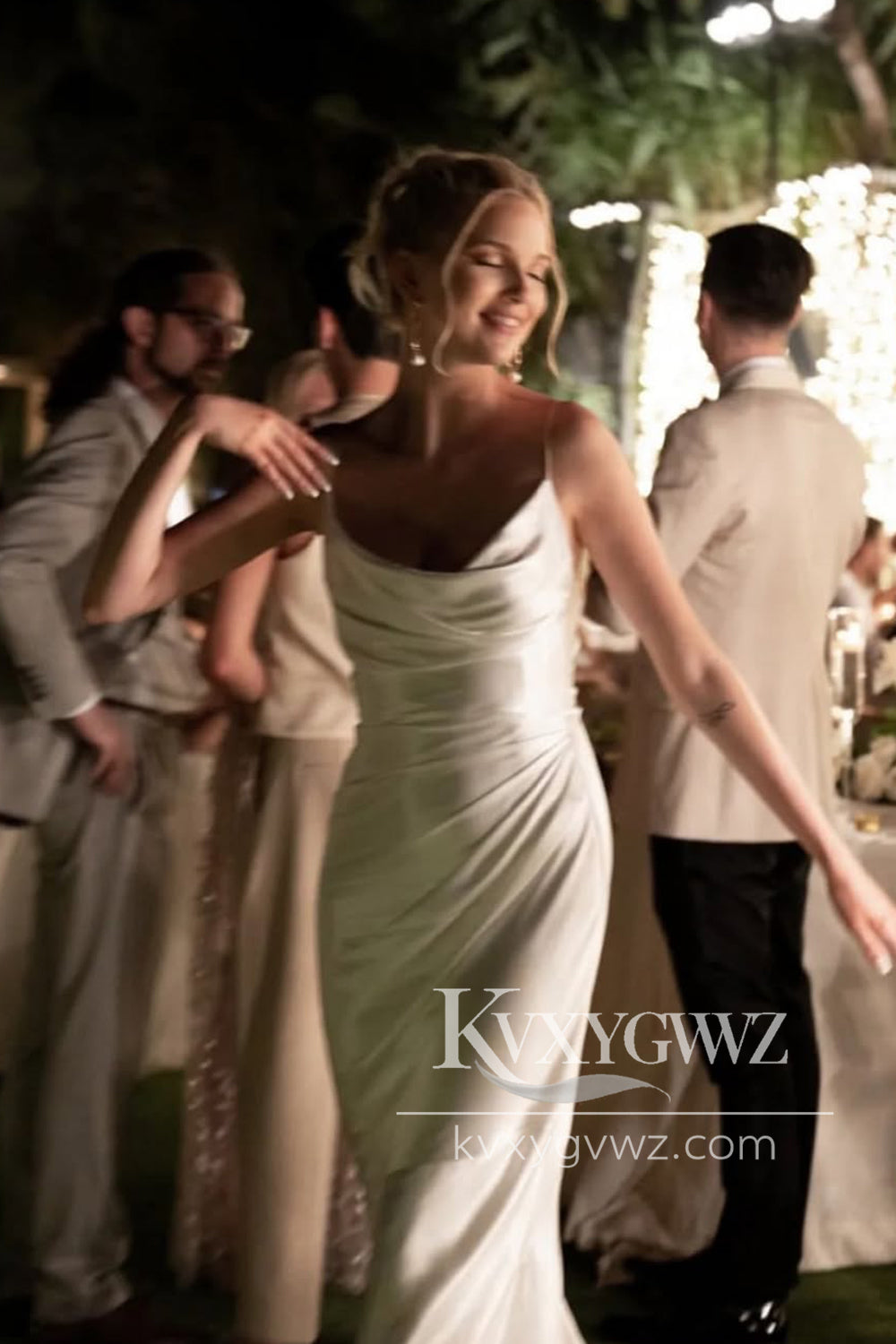 Romantic Mermaid Cowl Neck Silk Satin Wedding Dresses Gown HS850