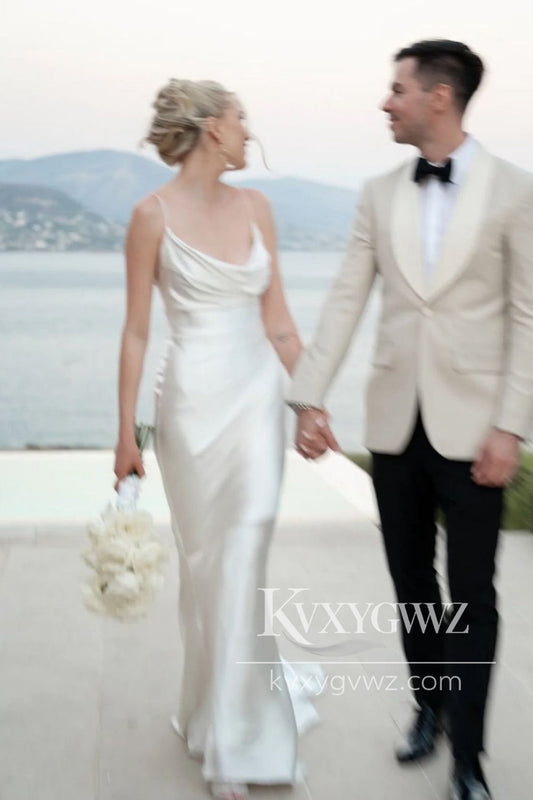 Romantic Mermaid Cowl Neck Silk Satin Wedding Dresses Gown HS850