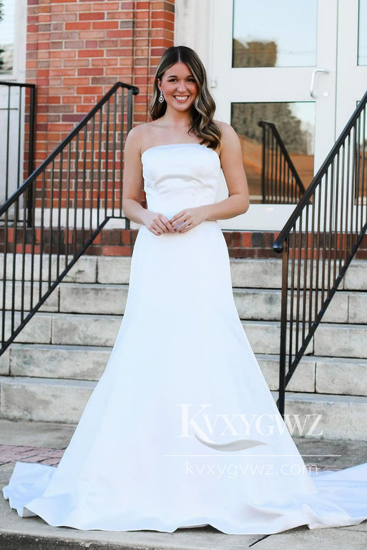 Graceful Sheath White Satin Wedding Dresses Gown with Bow HS853