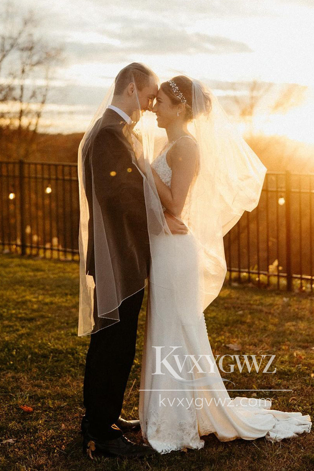 Glamorous Mermaid V Neck White Elastic Satin Wedding Dresses Gown with Appliques HS854