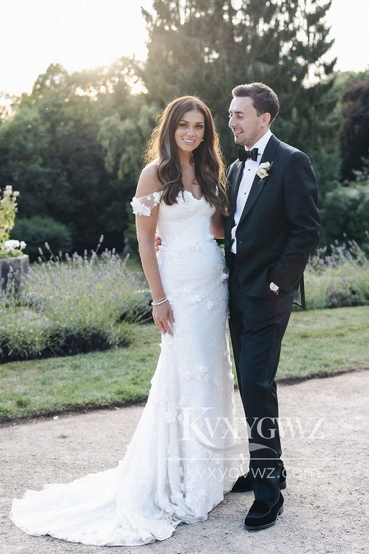 Glamorous Mermaid Off the Shoulder Lace Wedding Dresses Gown HS856