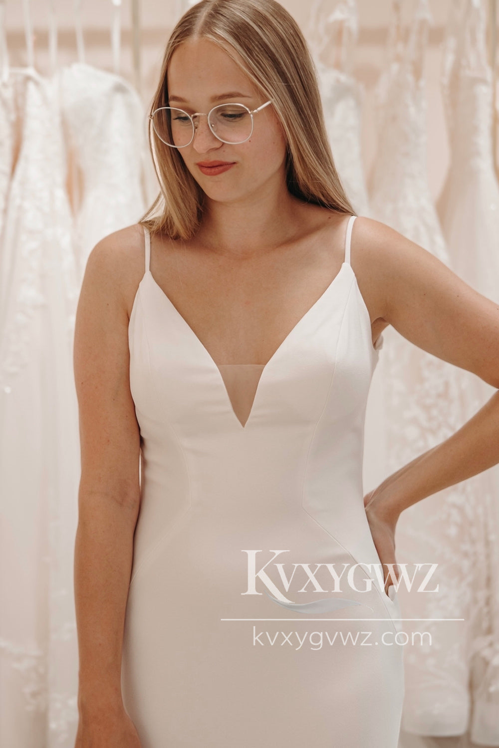 Graceful Mermaid V Neck Elastic Satin Wedding Dresses Gown with Appliques HS860