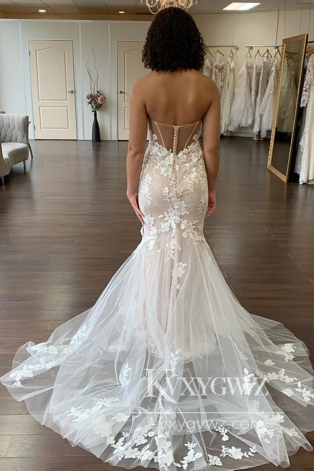 Pastoral Style Mermaid Sweetheart Lace Long Wedding Dresses Gown with Appliques HS886