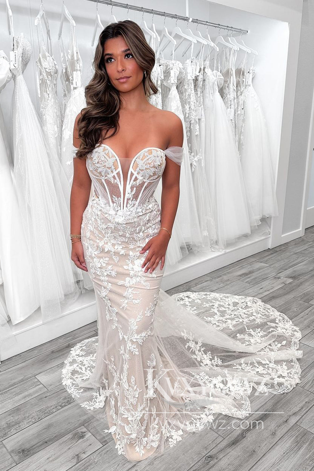 Graceful Mermaid Off the Shoulder Lace Wedding Dresses Gown with Appliques HS890