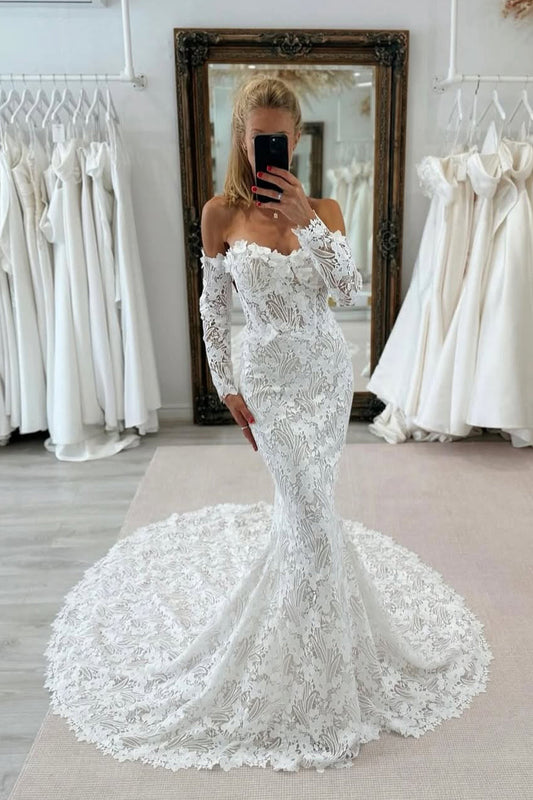 Graceful Mermaid Lace Long Wedding Dresses Gown with Appliques HS829