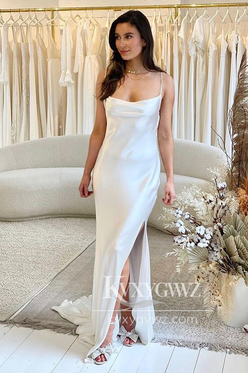 Glamorous Mermaid Scoop Neck Silk Satin Wedding Dresses Gown HS906