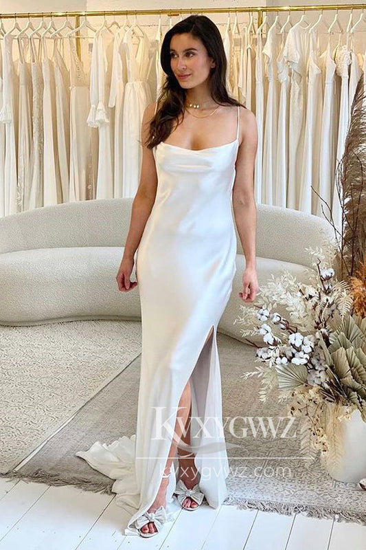 Glamorous Mermaid Scoop Neck Silk Satin Wedding Dresses Gown HS906
