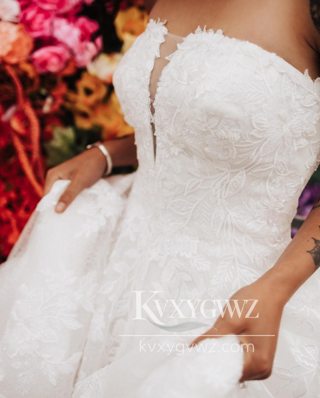 Cute A Line V Neck White Tulle Tiered Wedding Dresses Gown HS907