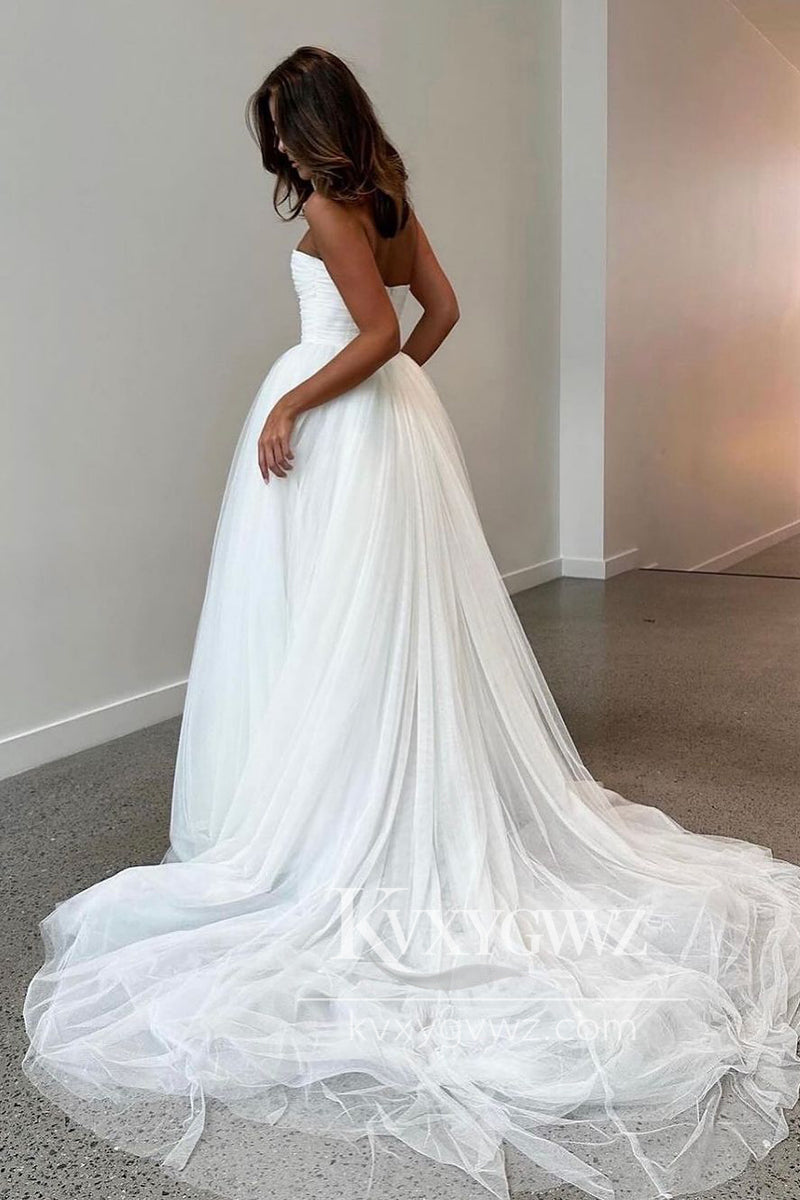 Pastoral Style Ball Gown Sweetheart Tulle Long Wedding Dresses Gown HS912