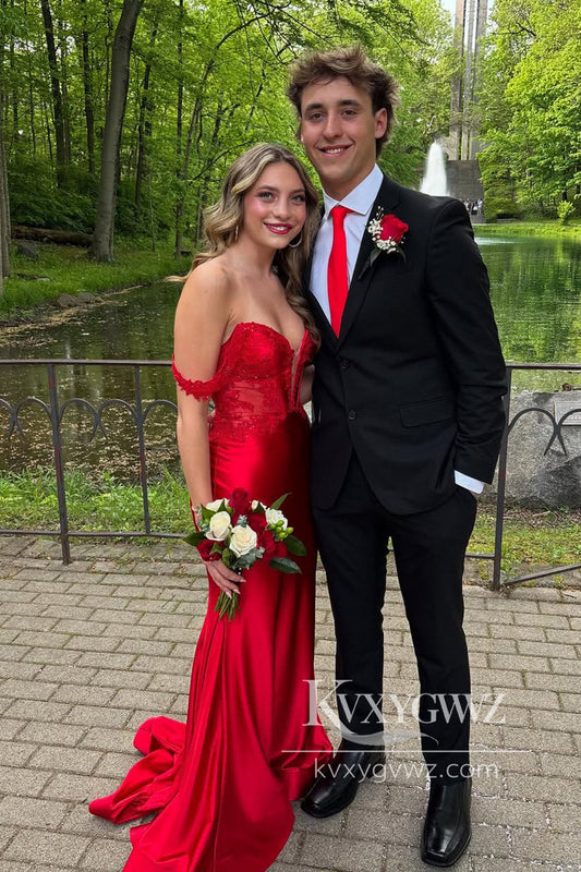 Stunning Mermaid Evening Gown Off the Shoulder Satin Long Prom Dress Gown LF919
