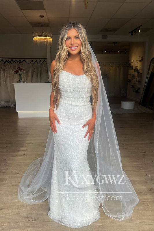 Mermaid Beading Sequins Sweetheart Long Wedding Dresses Gown HS933