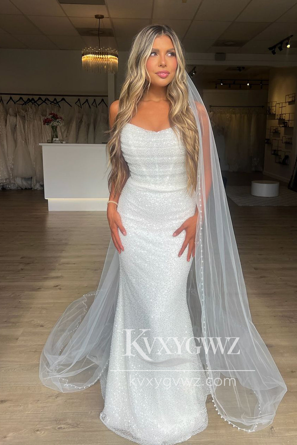 Mermaid Beading Sequins Sweetheart Long Wedding Dresses Gown HS933