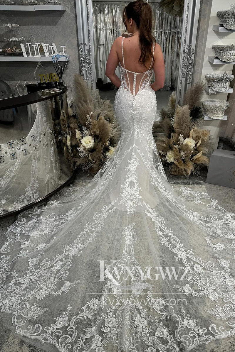 Dazzling Mermaid Sweetheart Lace Wedding Dresses Gown with Appliques HS939