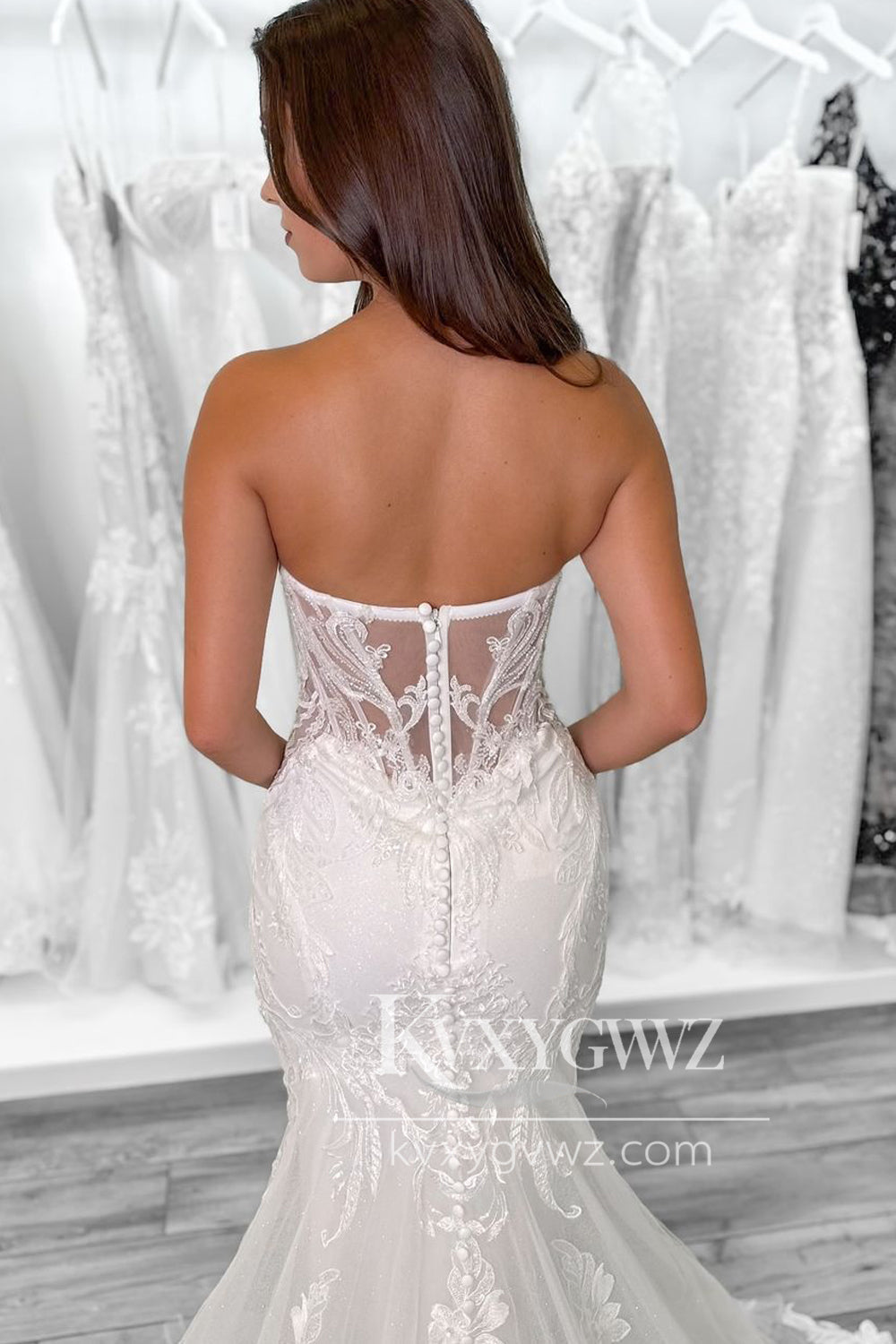 Pastoral Style Mermaid V Neck Lace Wedding Dresses Gown with Train HS945